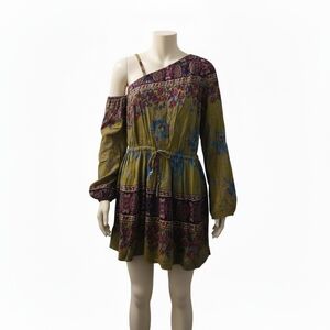 Free People Olive One-Shoulder Floral Mini Dress